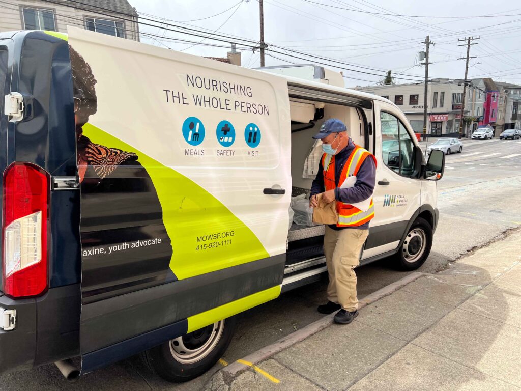 Ken Leaf delivers meals, van